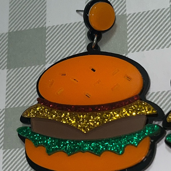 Glittery Quirky Burger Earrings - Picture 4 of 6